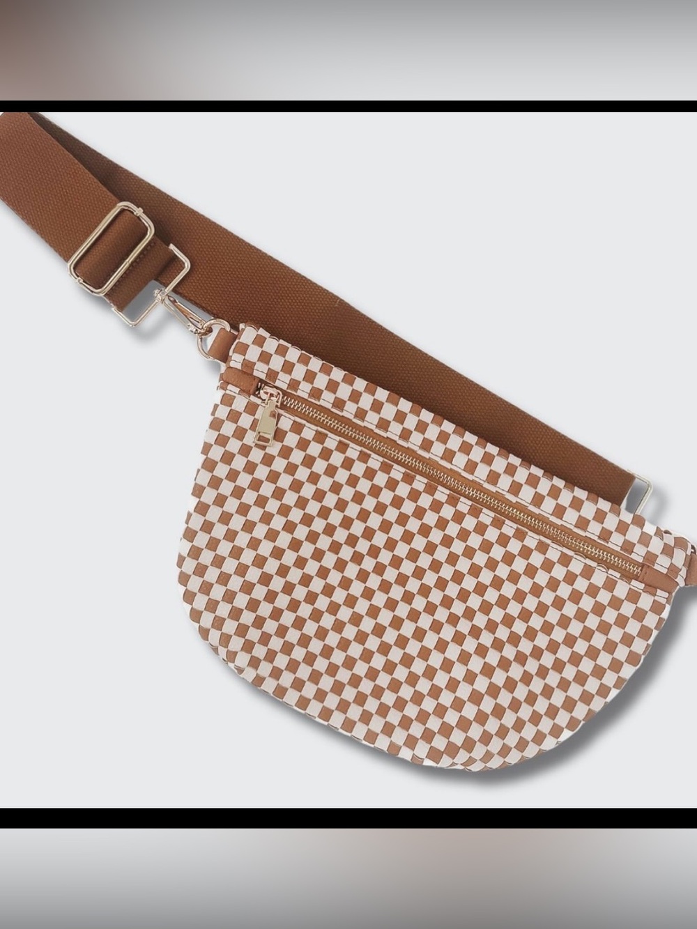 Brown and Cream Check Crossbody Belt Bag